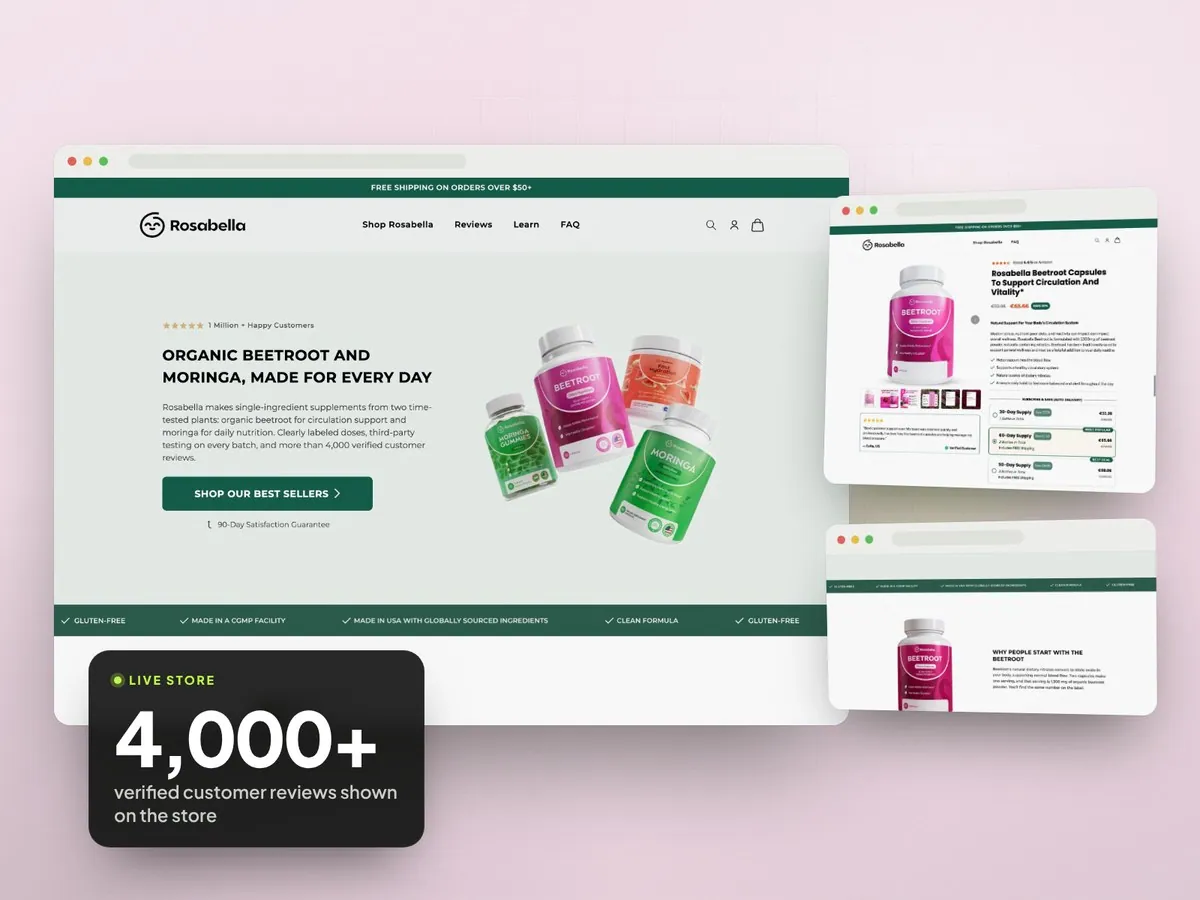 Beetroot and moringa supplement brand store built by TechnoPulse
