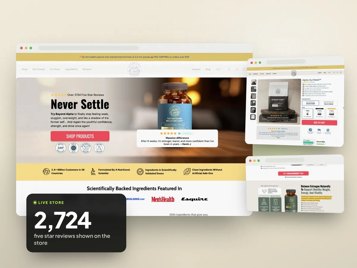 Men's health supplement brand store built by TechnoPulse