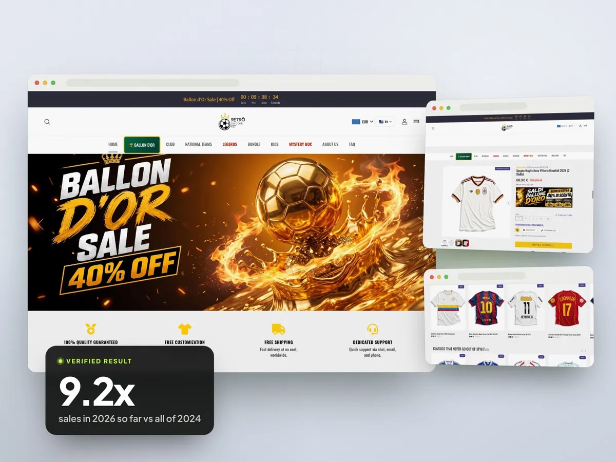 Retro football shirt brand store built by TechnoPulse